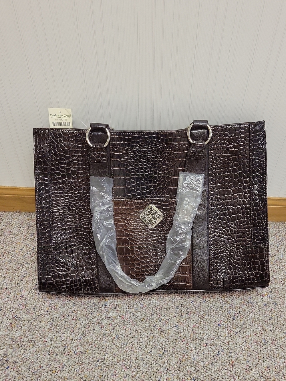 Coldwater Creek Brown Juliana Croco Tote. New Cruelty Free Vegan Leather Office